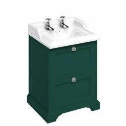 Burlington Freestanding 650mm Matt Green Vanity Unit with Drawers and Basin Two Tap Hole Basin