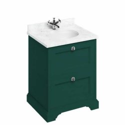 Burlington Freestanding 650mm Matt Green Vanity Unit with Drawers and Basin Minerva Carrara Countertop and Basin Bowl