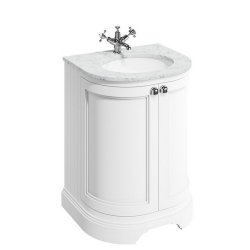 Burlington Freestanding 650mm Matt White Curved Vanity Unit with Basin Minerva Carrara Countertop and Basin Bowl