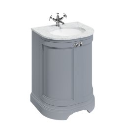 Burlington Freestanding 650mm Classic Grey Curved Vanity Unit with Basin Minerva Carrara Countertop and Basin Bowl