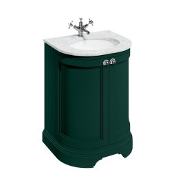 Burlington Freestanding 650mm Matt Green Curved Vanity Unit with Basin Minerva Carrara Countertop and Basin Bowl