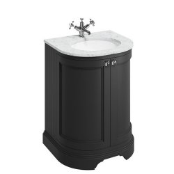 Burlington Freestanding 650mm Matt Black Curved Vanity Unit with Basin Minerva Carrara Countertop and Basin Bowl