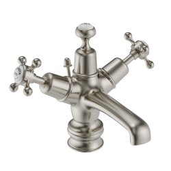 Burlington Claremont Brushed Nickel Basin Mixer with Pop-up Waste Regent Base