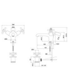 Burlington Claremont Brushed Nickel Basin Mixer with Pop-up Waste Burlington Claremont Gold Basin Mixer with Pop-up Waste Dimensions