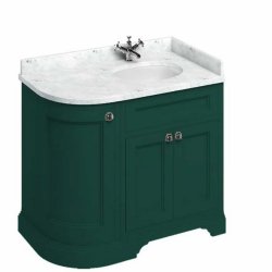 Burlington Freestanding 980mm Matt Green RH Curved Vanity Unit with Doors and Basin Minerva Carrara Countertop and Basin Bowl