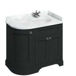 Burlington Freestanding 980mm Matt Black RH Curved Vanity Unit with Doors and Basin Minerva Carrara Countertop and Basin Bowl