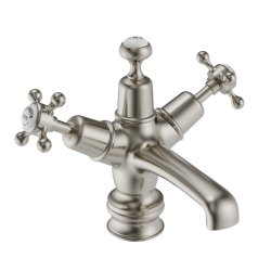 Burlington Claremont Brushed Nickel Basin Mixer with Click-Clack Waste Regent Base