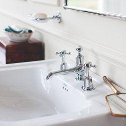 Burlington Claremont Chrome 3 Tap Hole Basin Mixer with Pop Up Waste Burlington Claremont Chrome 3 Tap Hole Basin Mixer with Pop Up Waste Lifestyle Side View
