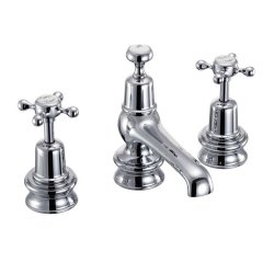 Burlington Claremont Chrome 3 Tap Hole Basin Mixer with Pop Up Waste Regent Base