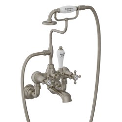 Burlington Claremont Brushed Nickel Wall Mounted Bath Shower Mixer Regent Base