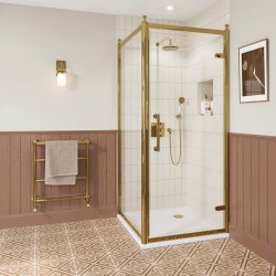 Burlington Classique 900mm Hinged Shower Door in Gold Burlington Classique 900mm Hinged Shower Door in Gold 1909 with Side Panel
