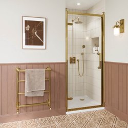 Burlington Classique 900mm Hinged Shower Door in Gold 1909 Handle and Finials