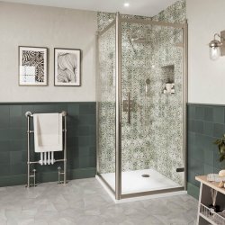 Burlington Classique 800mm Hinged Shower Door in Brushed Nickel Burlington Classique 800mm Hinged Shower Door in Brushed Nickel with 1909 Handles and Side Panel