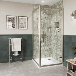 Burlington Classique 900mm Hinged Shower Door in Brushed Nickel Burlington Classique 900mm Hinged Shower Door in Brushed Nickel with 1909 Handles and Side Panel