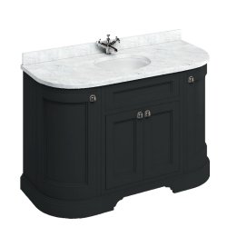 Burlington Freestanding 1340mm Matt Black Curved Vanity Unit with Doors and Basin Minerva Carrara Countertop and Basin Bowls