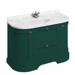 Burlington Freestanding 1340mm Matt Green Curved Vanity Unit with Drawers and Basin Minerva Carrara Countertop and Basin Bowls