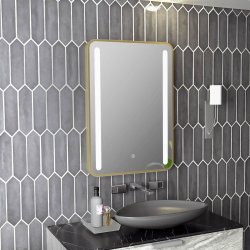 Ajax Faulding 700 x 500mm Brushed Brass Rectangular Front Lit LED Mirror