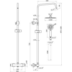 Ajax Round Thermostatic Bar Mixer Shower with Overhead Kit in Brushed Bronze