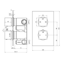 Ajax Hedon Brushed Bronze Square Thermostatic Two Outlet Twin Shower Valve