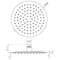 Ajax Thrunscoe Brushed Brass 200mm Round Stainless Steel Ultraslim Showerhead