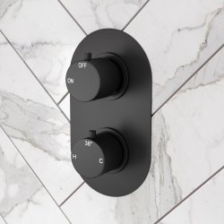 Ajax Thrunscoe Matt Black Round Shower Valve and Fixed Shower Head