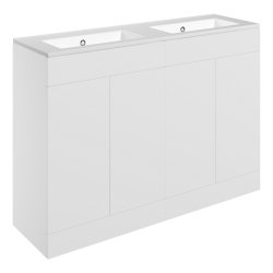 Ajax Somercotes 1210mm Matt White Floor Standing Double Vanity Unit Zero Tap Hole Basin