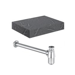 Ajax Kelsey 600mm Grey Marble Wall Hung Basin Shelf and Chrome Bottle Trap