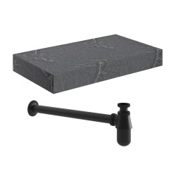 Ajax Kelsey 800mm Grey Marble Wall Hung Basin Shelf and Black Bottle Trap