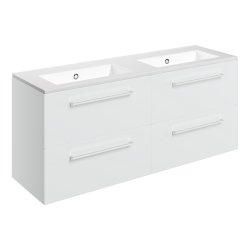 Ajax Walesby 1210mm White Gloss Wall Hung Double Vanity Unit Zero Tap Hole Basin