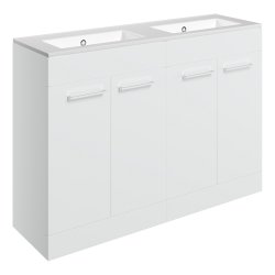 Ajax Walesby 1210mm White Gloss Floor Standing Double Vanity Unit Zero Tap Hole Basin