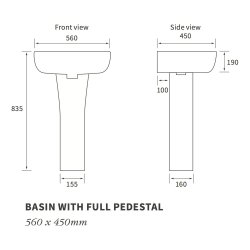 Ajax Binbrook 560mm 1TH Basin and Full Pedestal