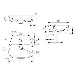 Ajax Appleby 495mm 1TH Semi Recessed Basin