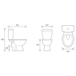 Ajax Waltham Close Coupled Open Back WC with Soft Close Seat