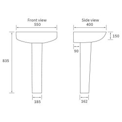 Ajax Waltham 550mm 1TH Basin and Full Pedestal