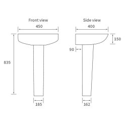 Ajax Waltham 450mm 1TH Basin and Full Pedestal