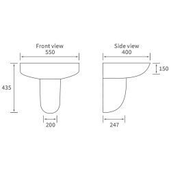 Ajax Waltham 550mm 1TH Basin and Semi Pedestal