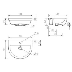 Ajax Waltham 500mm 1TH Semi Recessed Basin