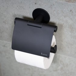 Smedbo Dot Matt Black Toiler Roll Holder with Lid