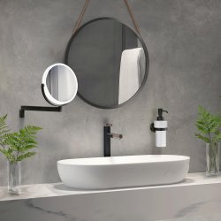 Smedbo Outline Black Wall Mounted LED Makeup Mirror