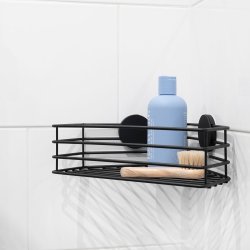 Smedbo Beslagsboden Black Self Adhesive Corner Shower Basket