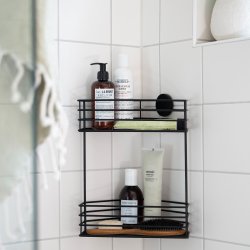 Smedbo Beslagsboden Black Self Adhesive Double Corner Shower Basket