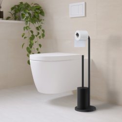 Smedbo Beslagsboden Black Freestanding Toilet Roll and Brush Holder
