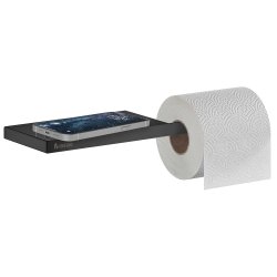 Smedbo Outline Black Toilet Roll Holder with Shelf