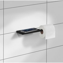 Smedbo Outline Black Toilet Roll Holder with Shelf