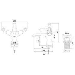 Burlington Kensington Chrome Basin Mixer with Click-Clack Waste Burlington Kensington Chrome Basin Mixer with Click-Clack Waste Regent Dimensions