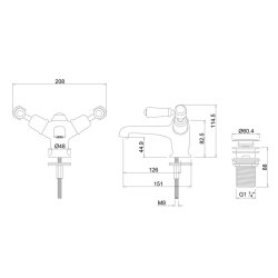 Burlington Kensington Chrome Basin Mixer with Click-Clack Waste Burlington Kensington Chrome Basin Mixer with Click-Clack Waste Dimensions