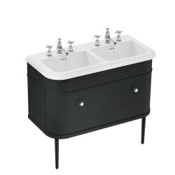 Burlington Chalfont 1000mm Matt Black Vanity Unit with Double Basin 3 Tap Hole Basin