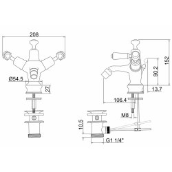 Burlington Kensington Chrome Bidet Mixer with Pop Up Waste Burlington Kensington Chrome Bidet Mixer with Pop Up Waste Regent Dimensions