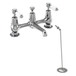 Burlington Kensington Chrome 2 Tap Hole Bridge Basin Mixer with Plug and Chain Waste
