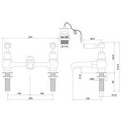 Burlington Kensington Chrome 2 Tap Hole Bridge Basin Mixer with Plug and Chain Waste Burlington Kensington Chrome 2 Tap Hole Bridge Basin Mixer with Plug and Chain Waste Dimensions
